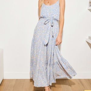 Sunny Bliss Light Blue Floral Print Tiered Maxi Dress